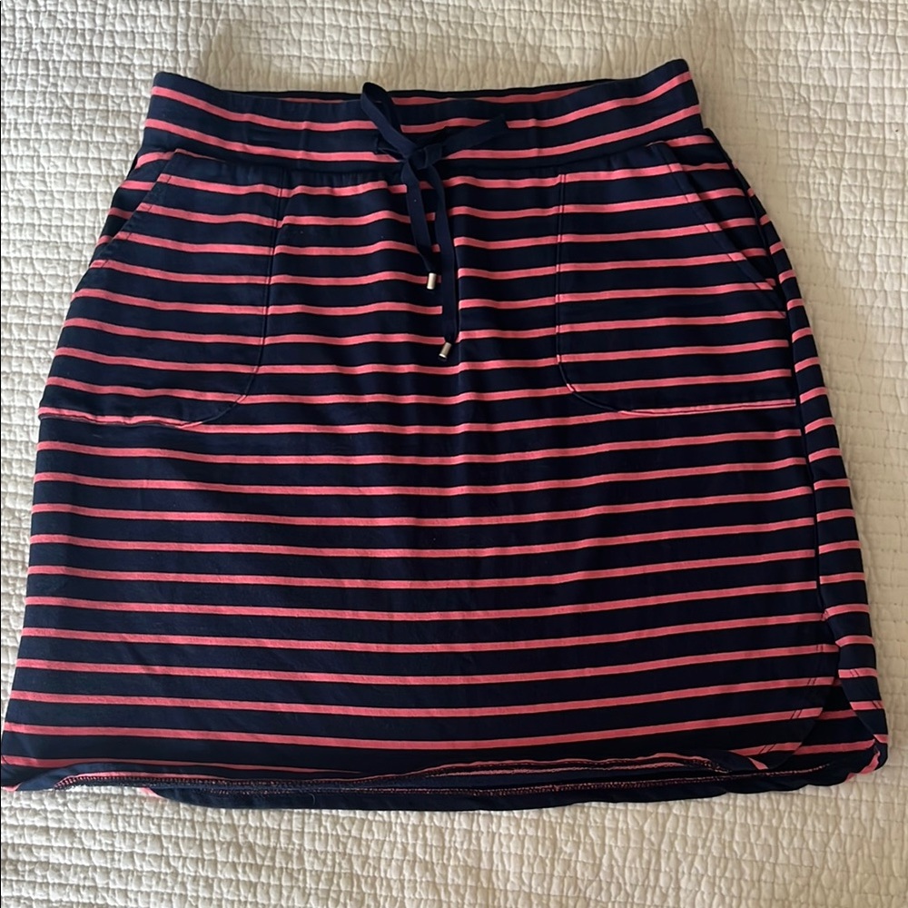 DAKINI Striped Navy and Pink Draw String Pocketed Cotton Knit Women's Skirt